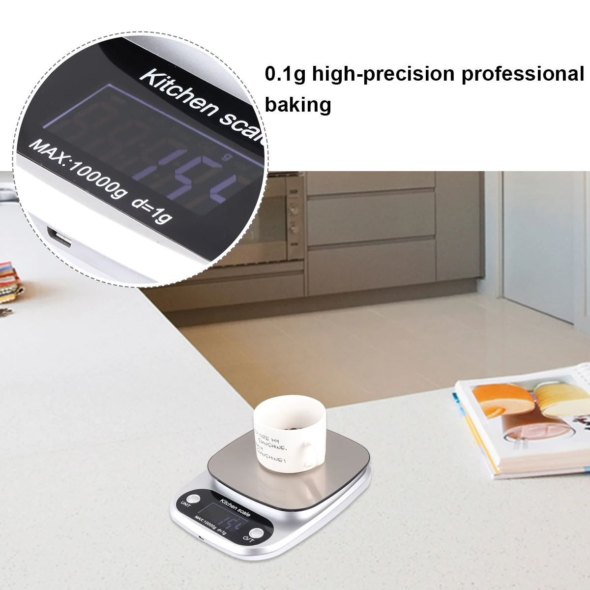 

1pc 10Kg/1G Stainless Steel Rechargeable Kitchen Scale Digital Lcd Pocket Food Measurement Tool Lightweight Portable Silver