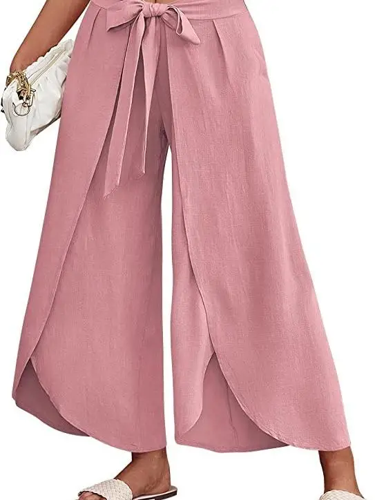 Bohemian Style Women's Wide Leg Pants Spring Summer Cross-Border Floral Print with Belt Mid-Waist Long Skirt Pants