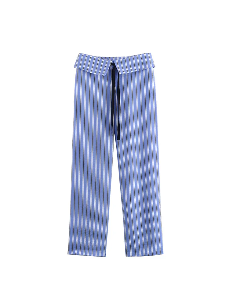 

ZBZA Summer Woman High-Waisted Casual Pant 2024 New Loose Striped Wide-Legged Pants Pajama Trousers Chic Women's Pants