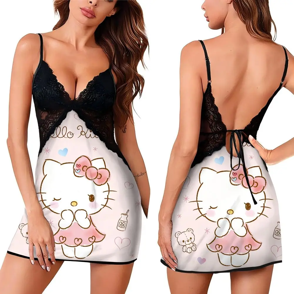 

2024 Ruffled Edge Summer Pajama for Women Sexy Romantic Female Sleeping Dress Disney Cartoon Pattern Print Women's Nightwear