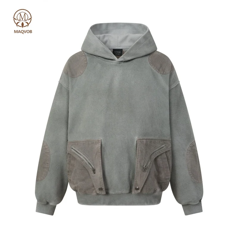 MAQVOB EU US Size Luxury Quality Casual Hoodie Street Wear  Retro Distressed Oversize Acid Wash Hoodie Super Soft Sweatshirt