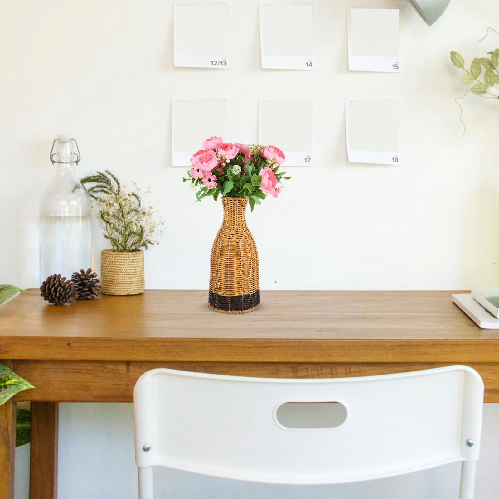 

Decorative Weaving Vase Handwoven Plastic Rattan Vase for Home Decor Office Space Simple Chic Flower Arrangement Natural