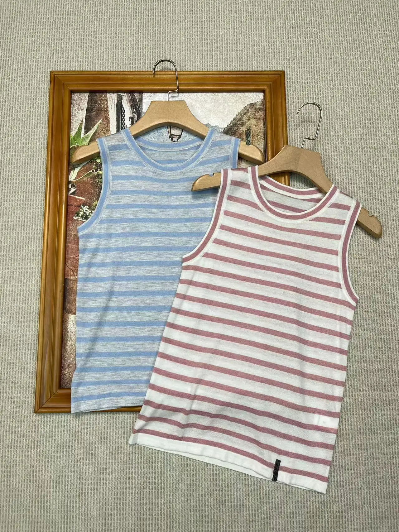 Beaded silk wool stripe knitted tank top