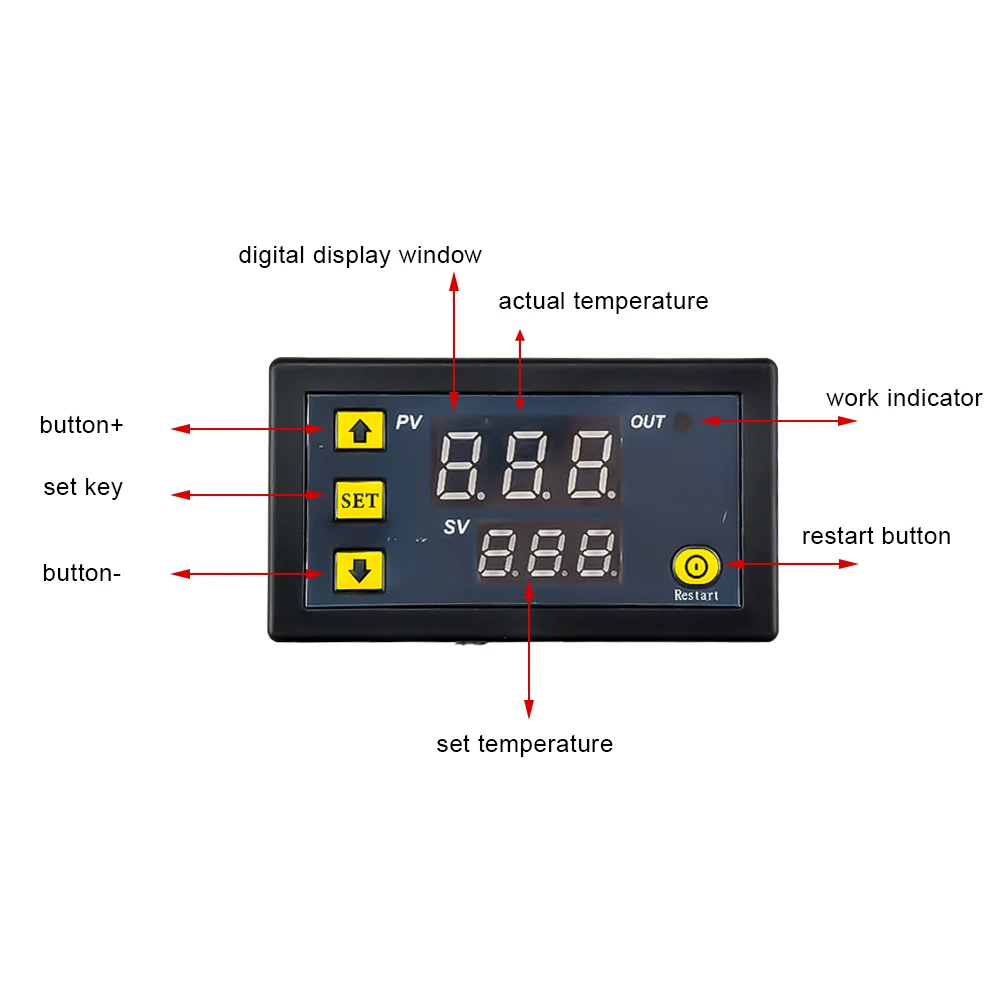W3230  LED Digital Temperature Controller Thermostat Temperature Control Switch Sensor Red Blue Display Meter DC24V AC110-220V