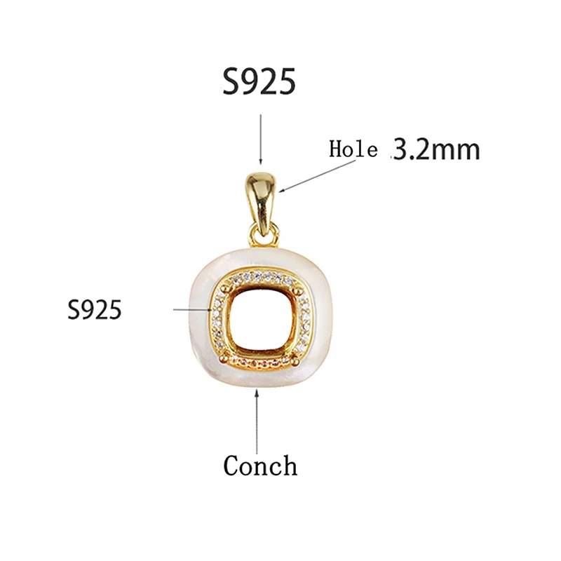 

925 Sterling Silver Pendant for Women 7x7mm Cushion Cut Semi Mount Pendant Conch Lightly luxury Trendy