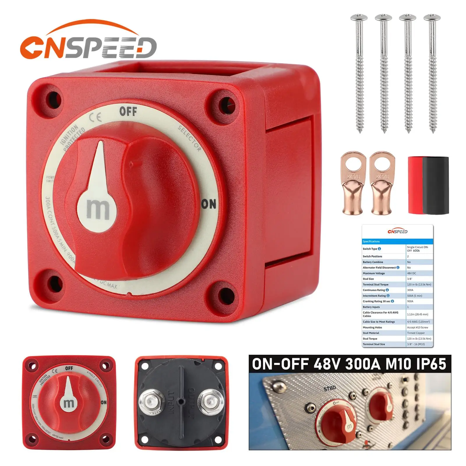 CNSPEED Battery Isolator Disconnect Mini Switch 2 Position On Off For RV Boat Camper Car Accessories Circuit Cutter 300A 12V-48V