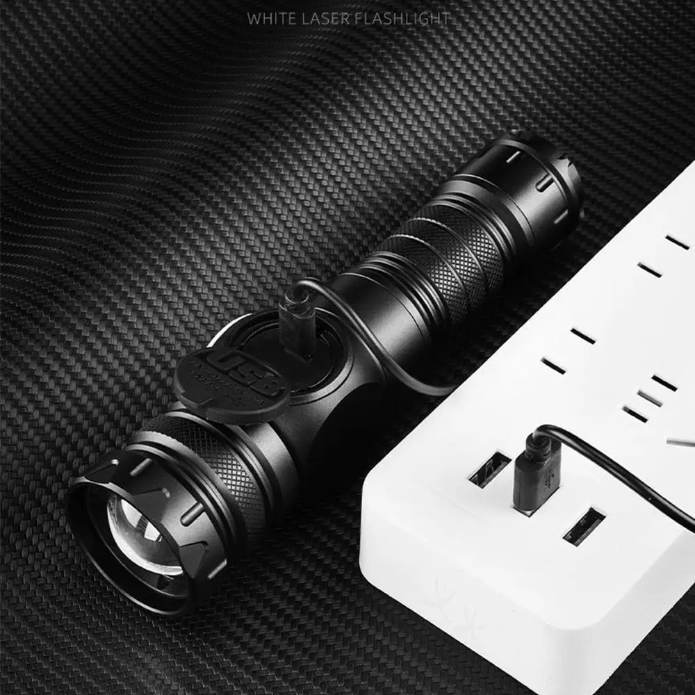 USB Rechargeable LED Flashlight Searchlight Waterproof Display Torch Long Beam Zoom Spotlight Camping Light Floodlight