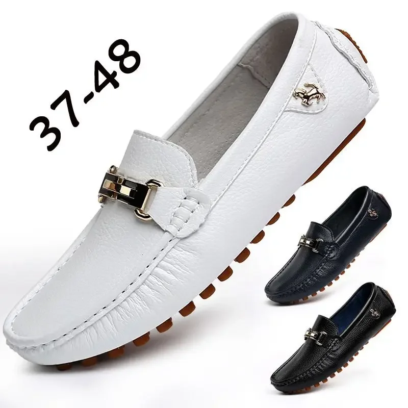 

Мужские лоферы ручной работы из искусственной кожи, повседневные туфли без шнуровки на плоской подошве для вождения, роскошные удобные мокасины, белые лоферы, мужская обувь