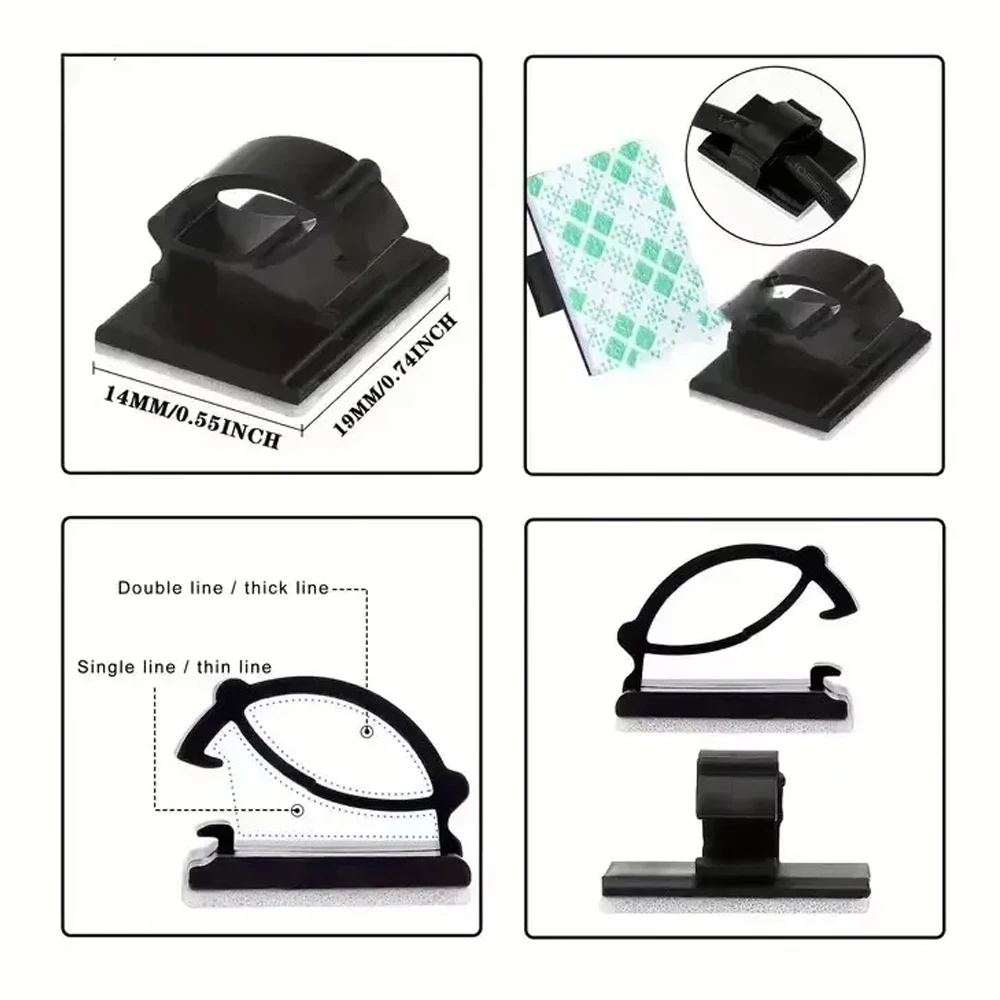 30pcs / 90pcs Winder Cable Organizer Clips Stickable Double-sided Tape Adhesive Cable Wire Clips Management Holder Clamp