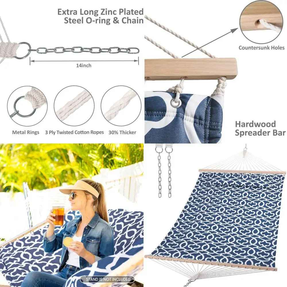 

Большой мягкий гамак-подушка с распоркой из твердой древесины, прочный, удобный для использования на открытом воздухе, синий узор