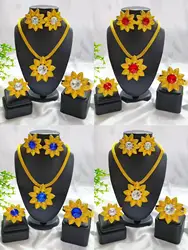 Fashion Ethiopian Bridal Necklace Earrings Sets With Pendant Indian Wedding 24k Gold Color Jewelry Set Dubai Choker Wholesales