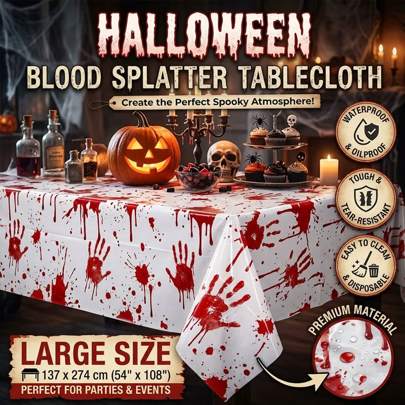 Halloween Bloody Handprint Tablecloth Horror Scary Party Decoration Dining Table Cover Haunted House Prop Supplies for Home