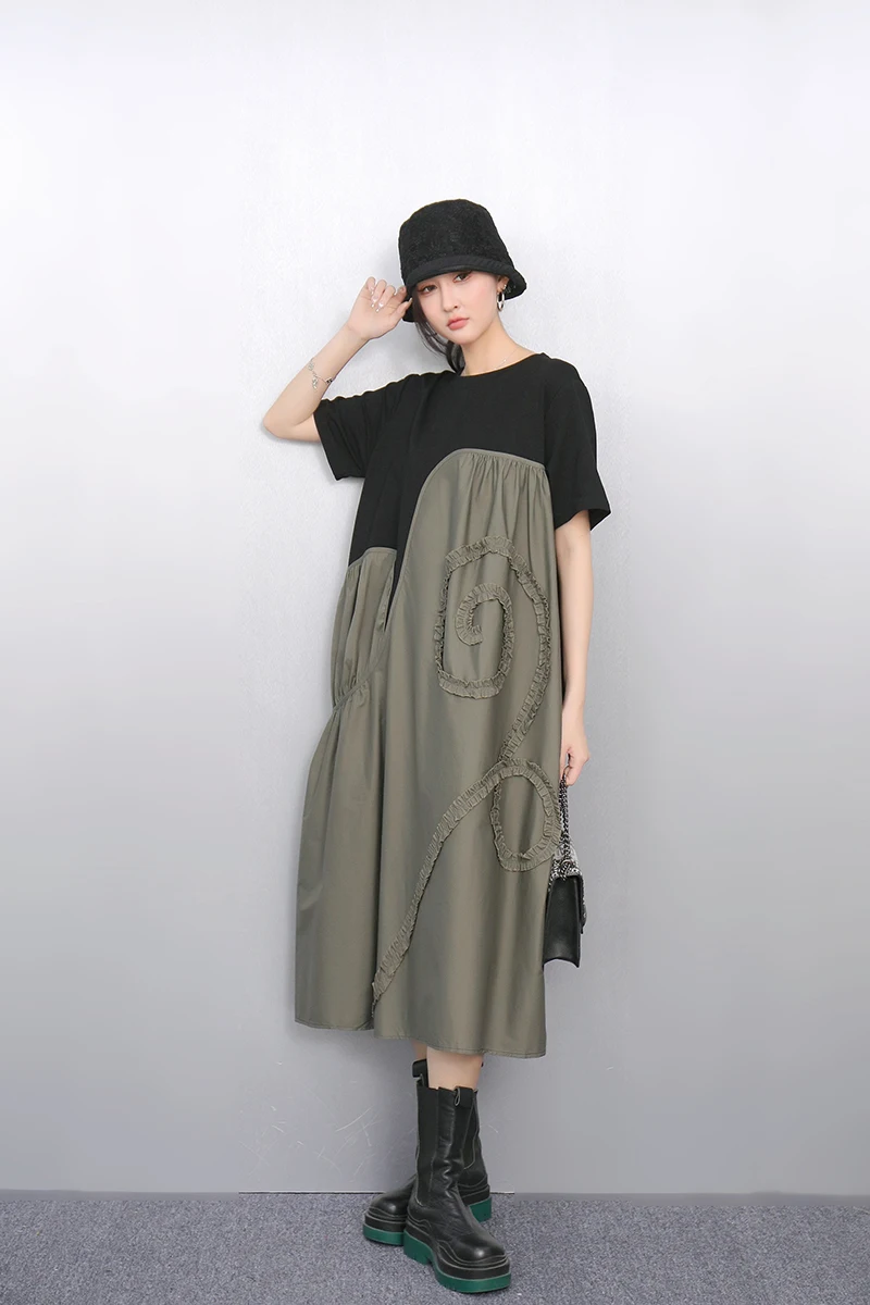 

Лето 2021, модные элегантные лоскутные свободные длинные платья, женское платье с коротким рукавом, J1103