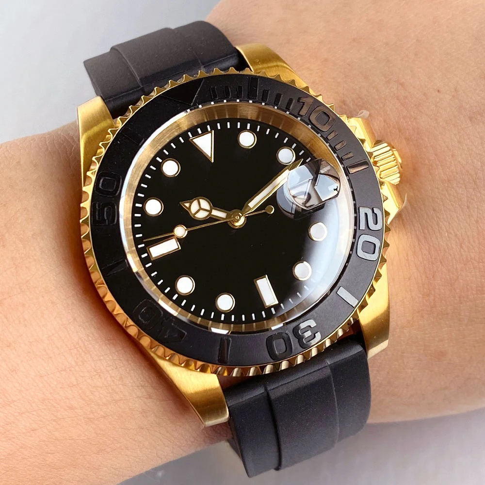 

Gold/Rose Gold Coated Case Tandorio 40mm NH35 Mechanical Watch Men 20BAR Waterproof Ceramic Bezel Sapphire Glass Folding Buckle