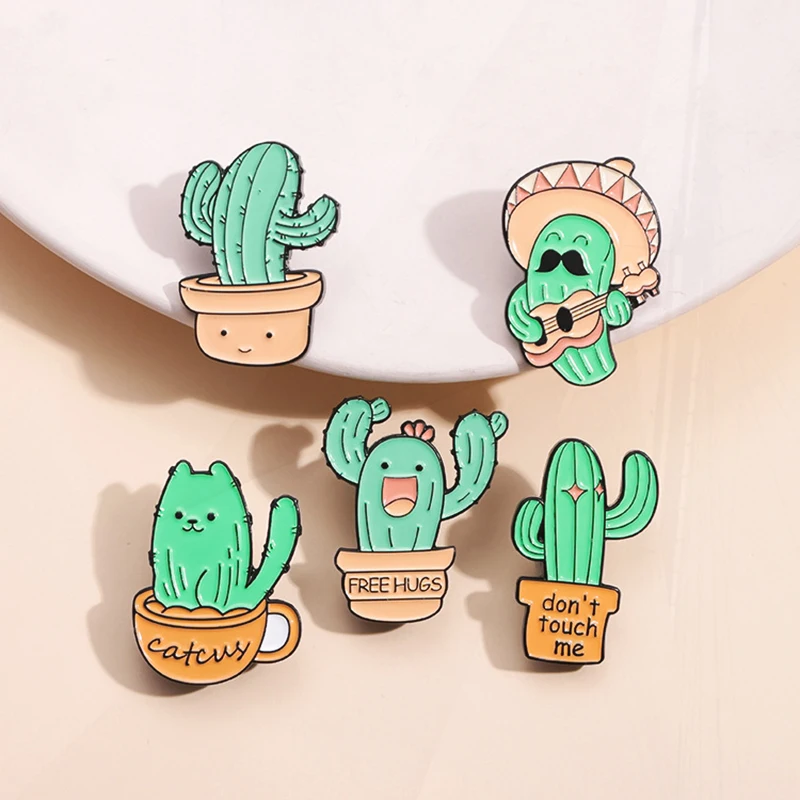 Funny Plants Musician Pin Plant Potted Metal Badge Lapel Backpack Jewelry Gift For Friends Lovely Cartoon Cactus Enamel Pins