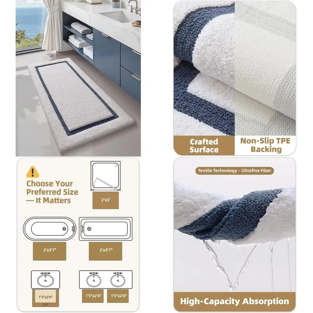 Tappetini da bagno in microfibra ultra morbidi, ad asciugatura rapida e antiscivolo 24x43 per bagno, lavanderia, doccia e vasca