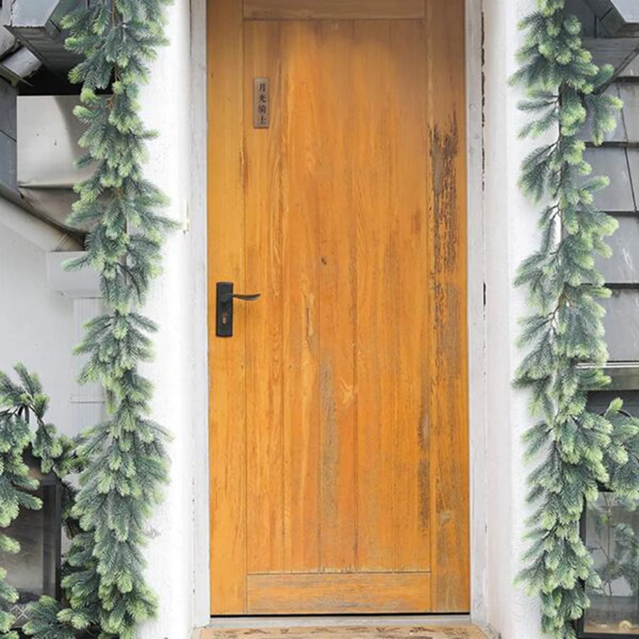 Künstliche Grüne Pflanzen-Rattan-Weihnachtsbaumgirlande Kränze für Heim, Zimmer, Außenbereich, Hof, Wand, Party, Türdekoration, Kiefernrattan – Detail 2