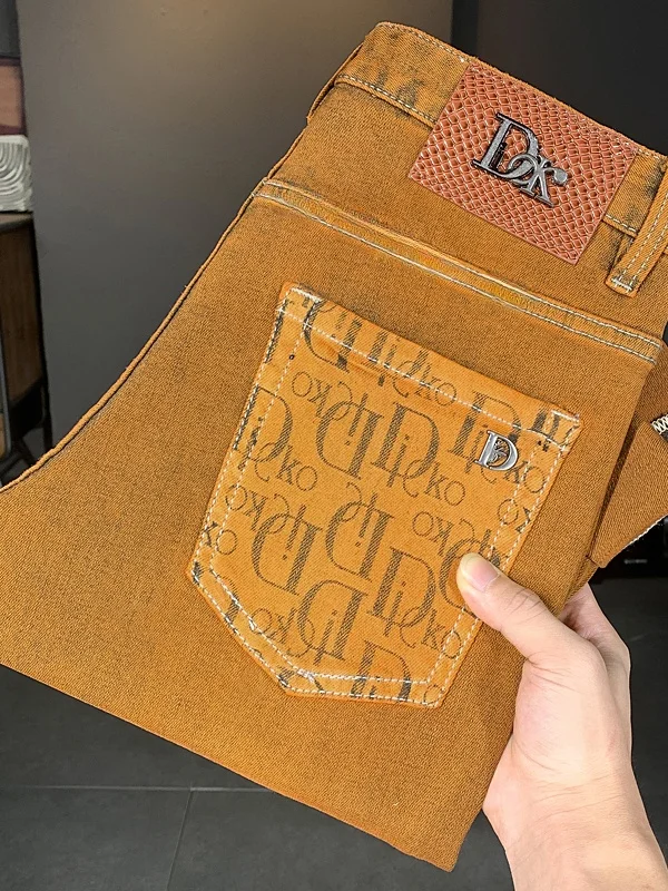 

Весна 2026: Мужские джинсы премиум-класса, плотные, винтажные, желтые, прямого кроя, повседневные, эластичные, модные, из хлопкового стрейч-денима