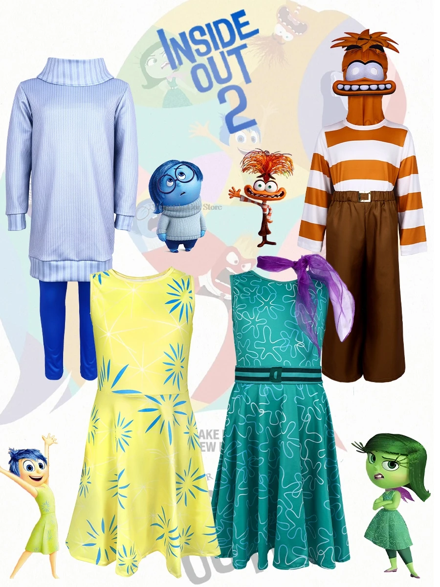 

Inside Cosplay Out Costume Inside Out 2 Cartoon Joy Disgust dress Anger Sadness Kids Boy Girls Halloween Carnival Party Dress Up