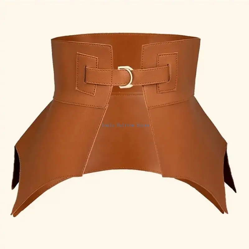 L5YB Phụ nữ cổ điển giả bằng da Ruffle Vành đai rộng dây đeo bằng dây đeo vòng eo thắt lưng cho phụ nữ
