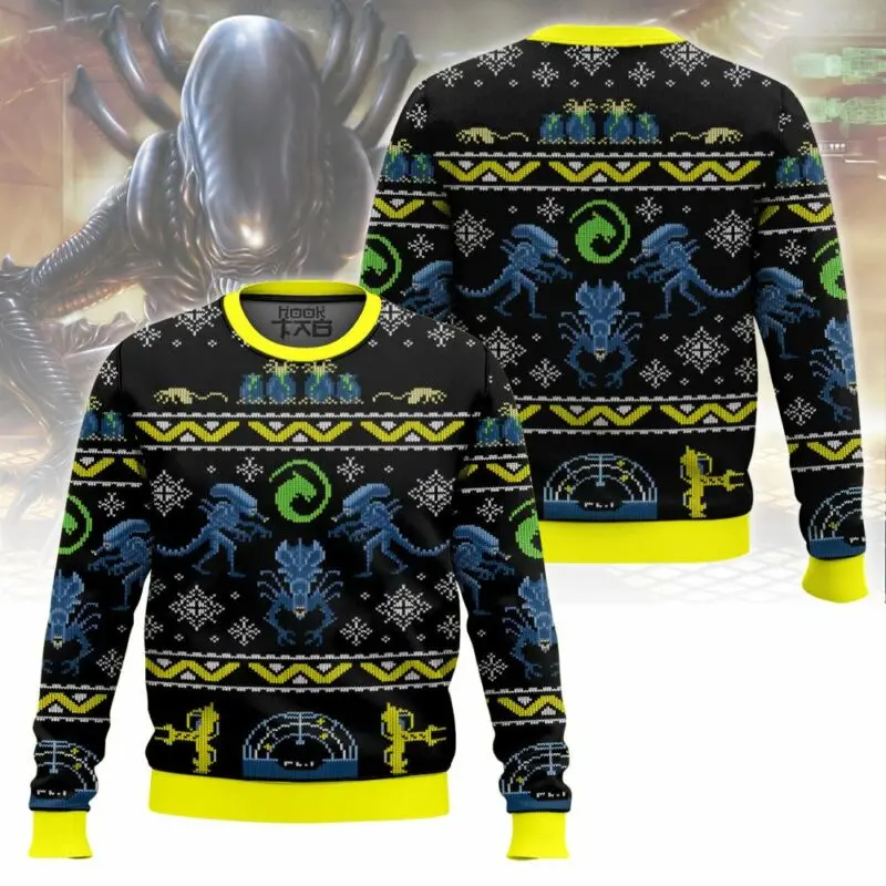 Deadly Xenomorph Alien Ugly Christmas Sweater Funny Holiday Party Pullover Plus Size Sweaters for Men Women Xmas Gift 2026
