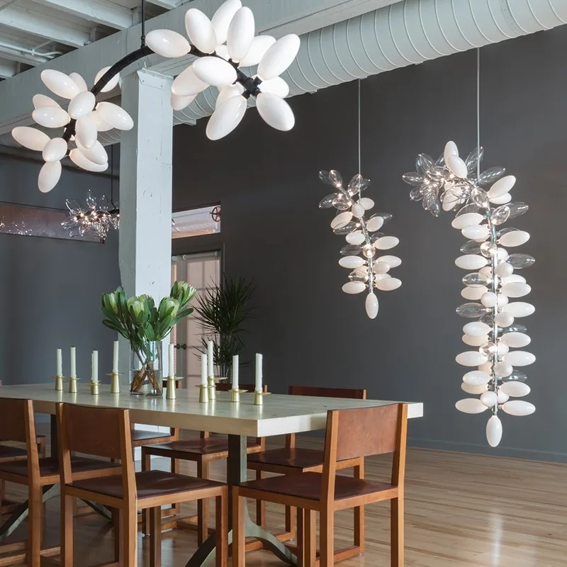 

Modern Grape Cluster Chandelier Metal Glass Brass Black Silvery Dimmable Ceilings Lustre for Dining Room Hotel