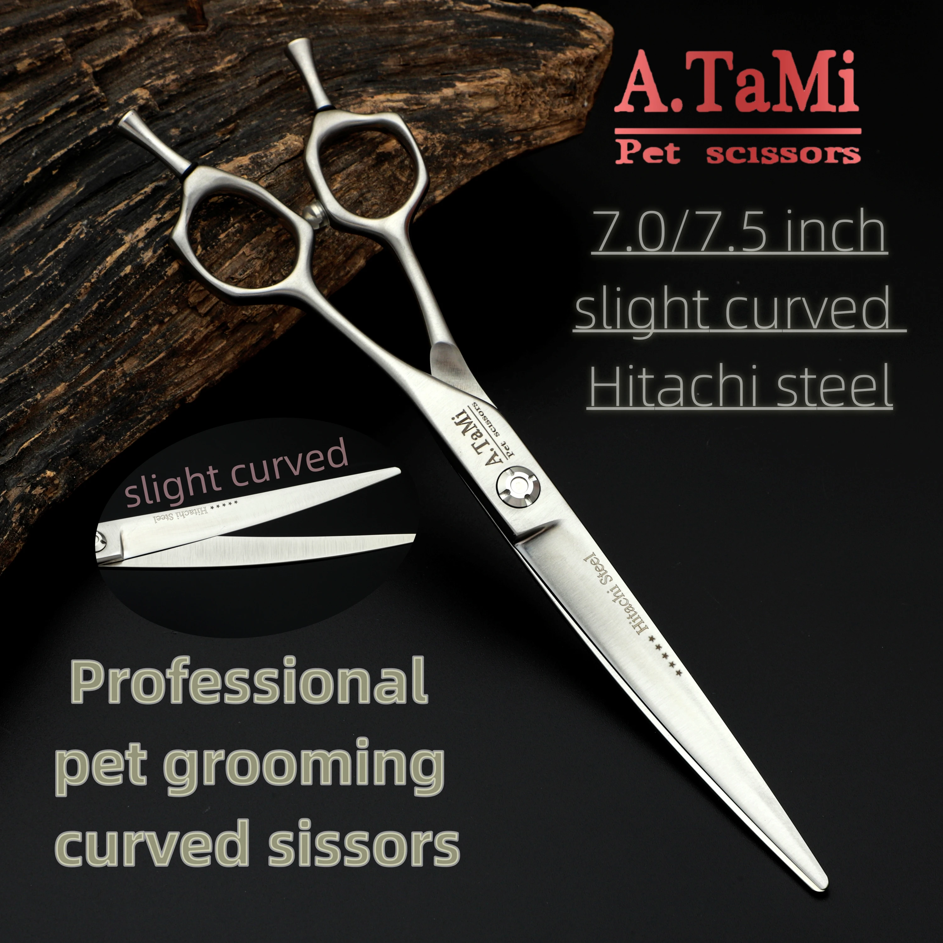 A.tami 7.0-7.5-8 Professional pet grooming scissors，55%/70% Thinning shears，Hitachi 440c steel Curved scissors，Sharp and durable