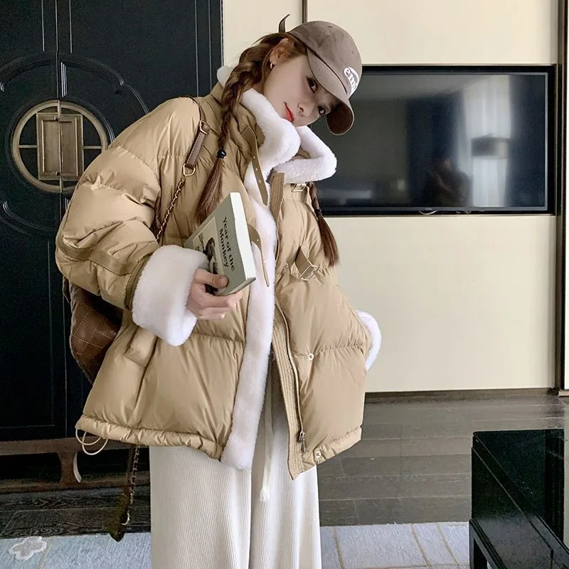 

Lamb Down Cotton Jacket for Women Oversized Student Korean Version Coat Thickened and Versatile Cotton Jacket Popular Splicing