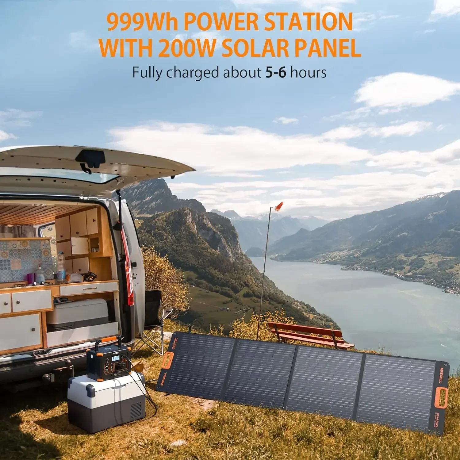 Portable Power Station 1000W with Solar Panel 200W, GRECELL 999Wh Solar Generator with Panels Included, 60W USB-C PD Output,