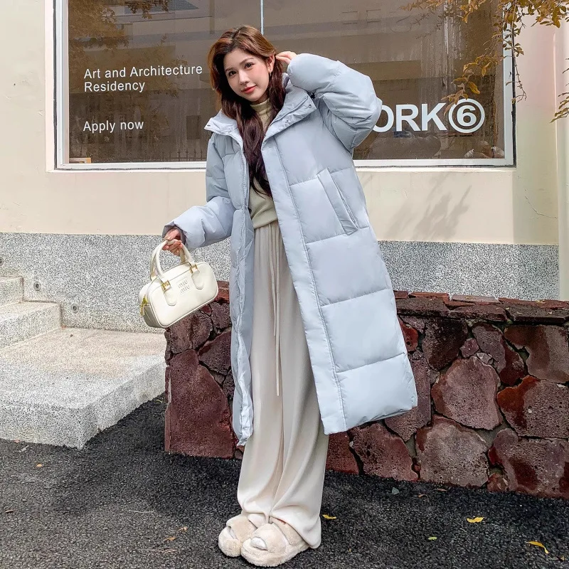 

Женская студенческая куртка-пуховик выше колена, верхнее пальто, утепленная корейская версия, зимняя куртка средней длины с хлопковой подкладкой для девочек