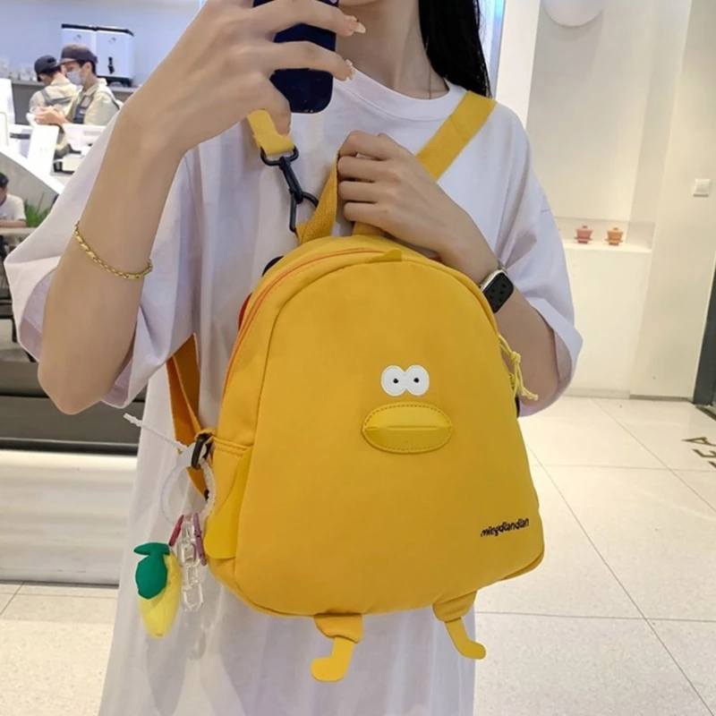 Cartoon Duck Shoulder Bag Nylon Bag Backpack Crossbody Bag for Girl Female Student Travel Bags White/Yellow/Green/Black