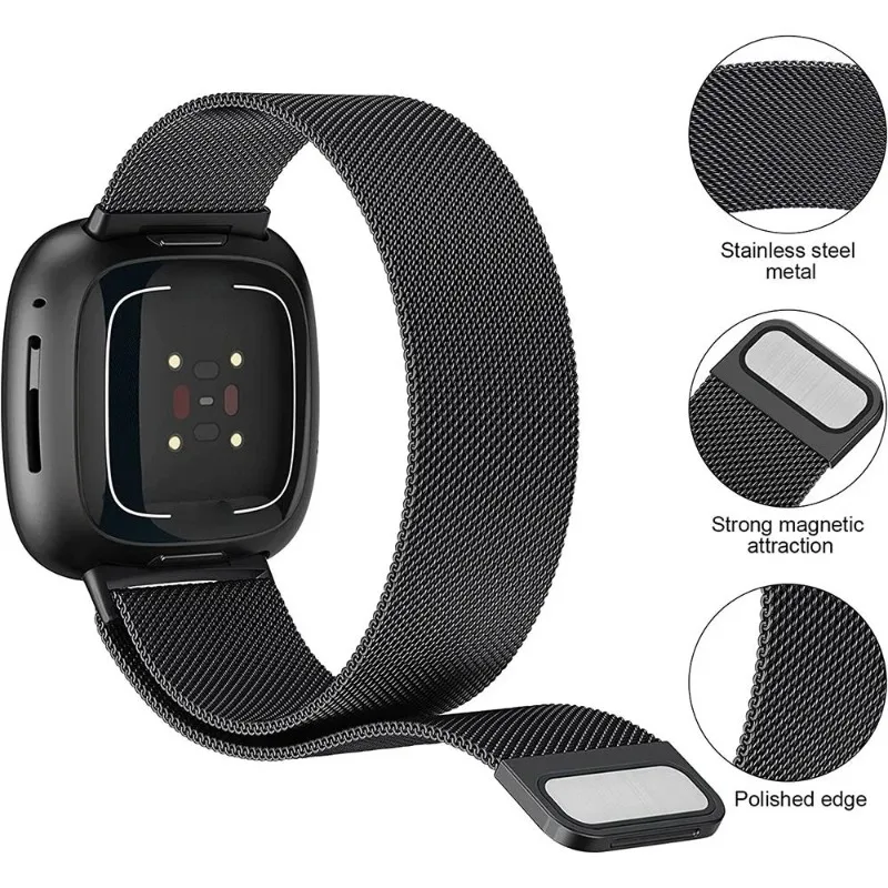 Milanese Loop-Armband für Fitbit Versa 4 3, magnetisches Uhrenarmband, Correa-Edelstahl-Mesh-Armband für Fitbit Sense 2/Sense