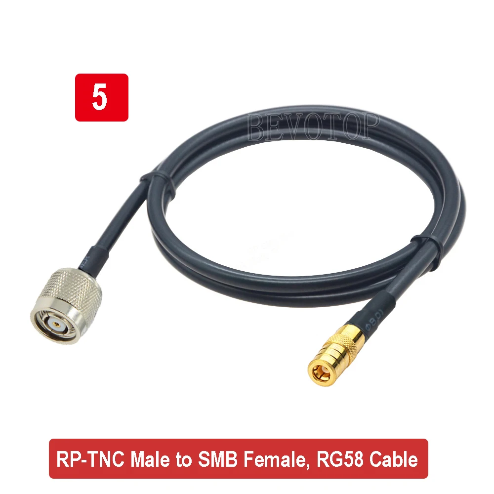 BEVOTOP-RG58 Coaxial Cable TNC Male Plug Right Angle to SMB Female Jack Straight RF Coaxial Jumper Pigtail Cable Wire Terminals