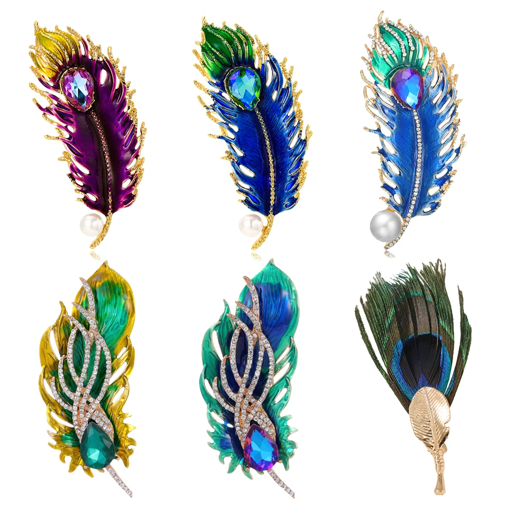 New vintage creative feather brooch high-end peacock feather women's pin men's accessories jewelry gifts