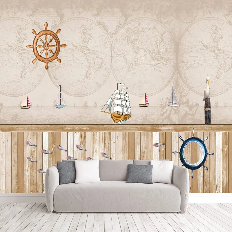 

Wallpaper For Room Teen Kids For Boys Bedroom Ship Cartoon Murals Painting Custom Photo Background Wallcovering Decor Covering