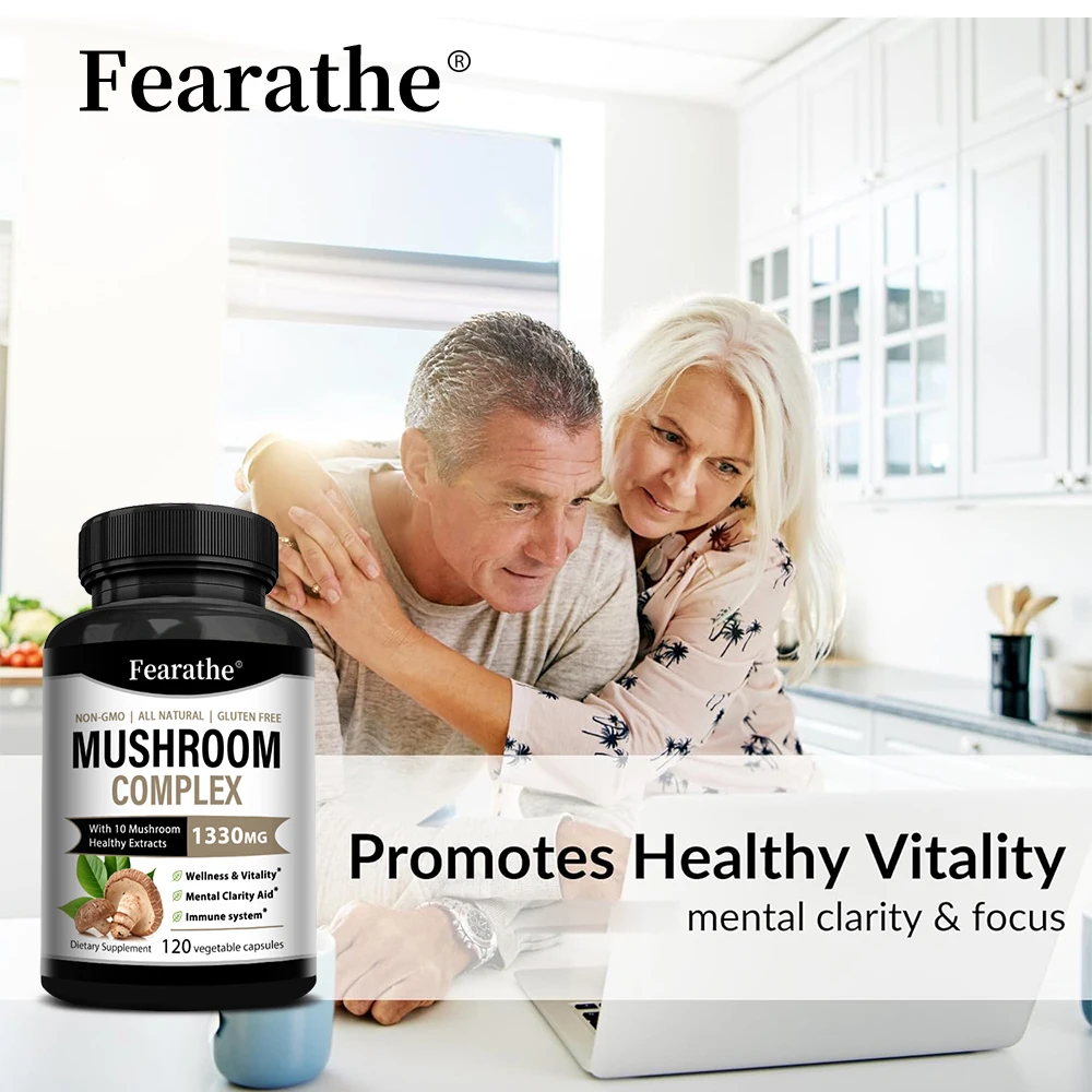 Mushroom Complex Capsules, Lion’s Mane & Reishi & Cordyceps Blend, Support Brain Focus, Memory, Mood, Energy & Immune Health view 2