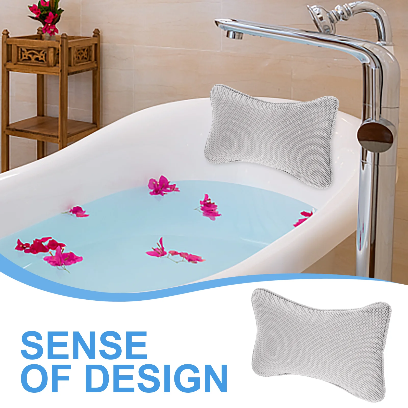 

1Pcs Bathtub Headrest Pillow Grey Extra Strong Suction Cups Non Slip Neck Shoulder Support Spa Pad Bathtub Pillow