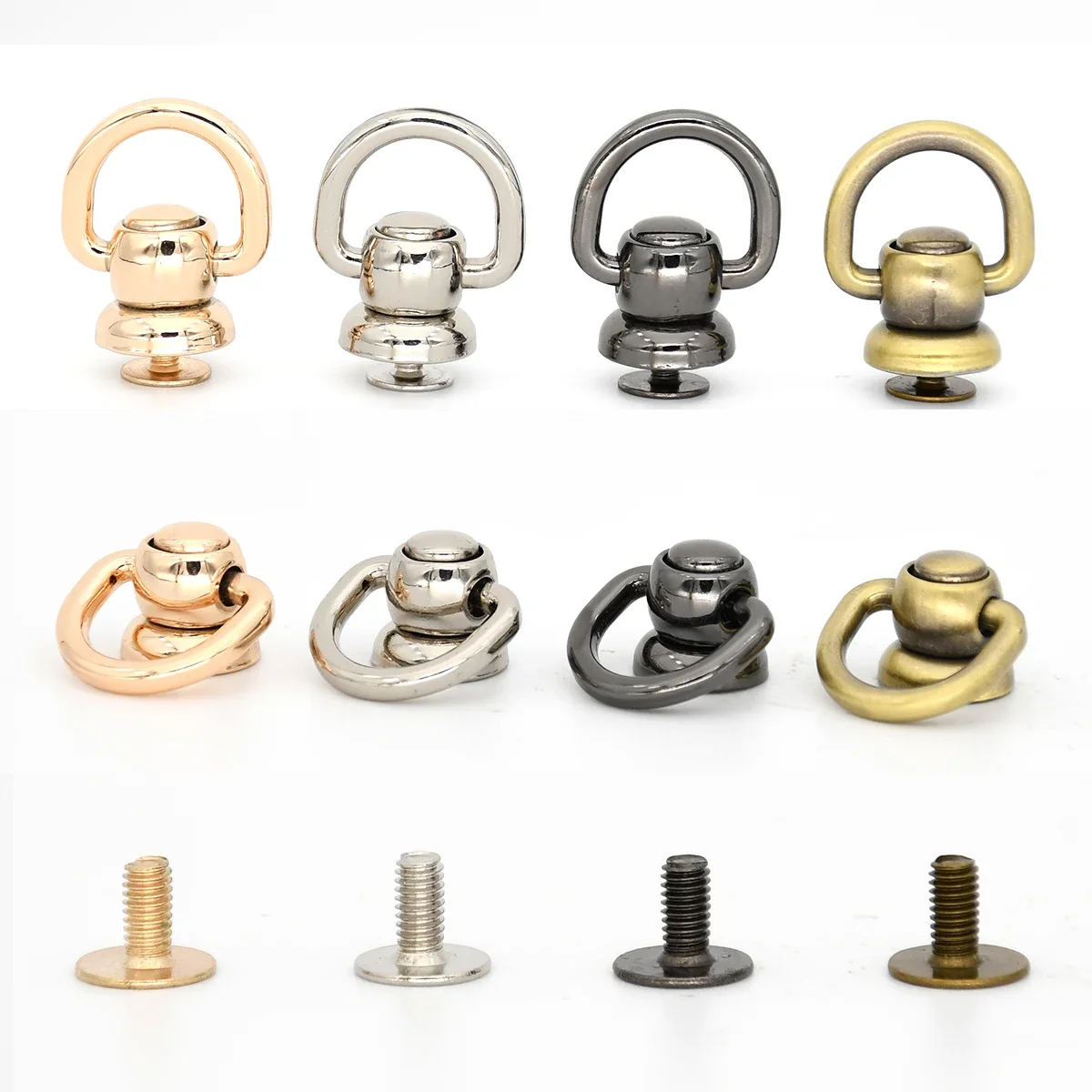 5pcs Metal Rivets Swivel 360 Rotate Ball Post with D Ring Nail Studs Leather Craft Bag Anchor Parts Phone Case Decor Accessories