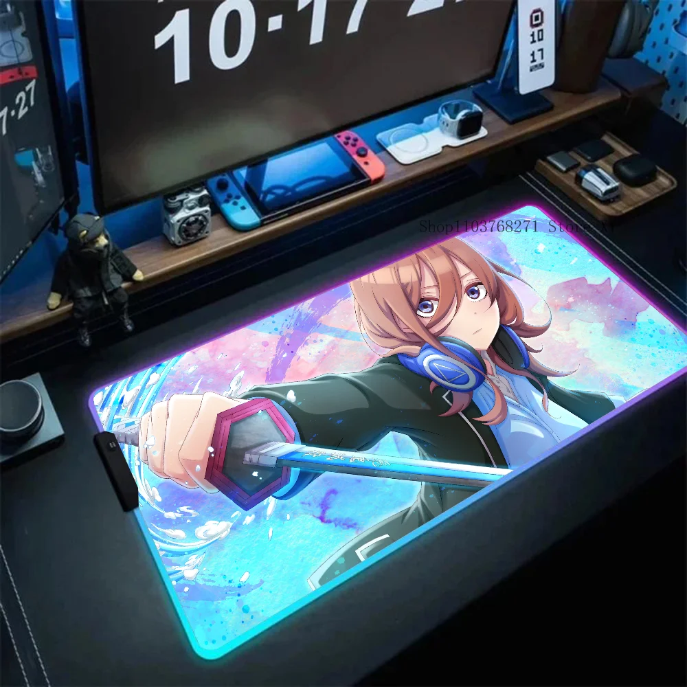 Nakano Miku Anime Girl Mousepad XXL RGB Gaming Mouse Pads HD Black Gamer Accessories Large LED