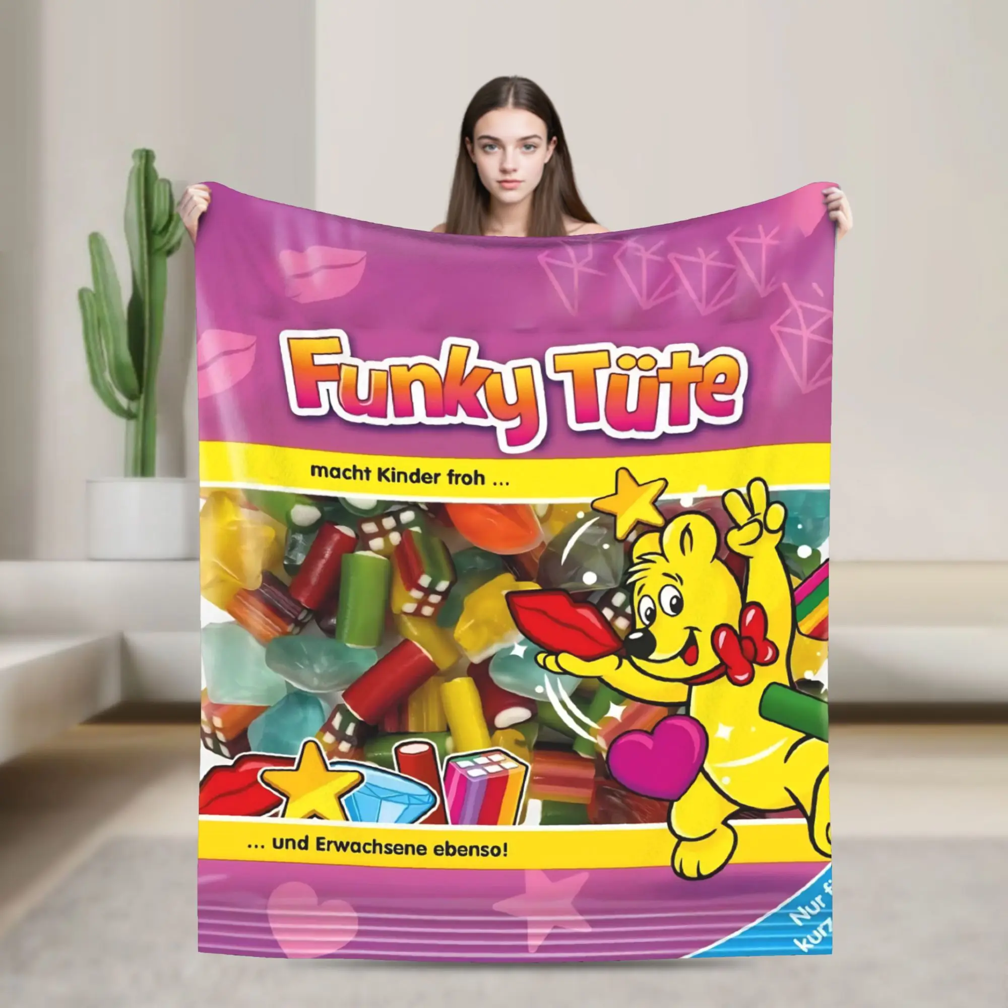 Mantas de Franela con Diseño de Caramelos Haribo, Manta Cálida y Suave para Dormitorio, Cubrecama Decorativo con Gráficos, Cubre Sofá Cama