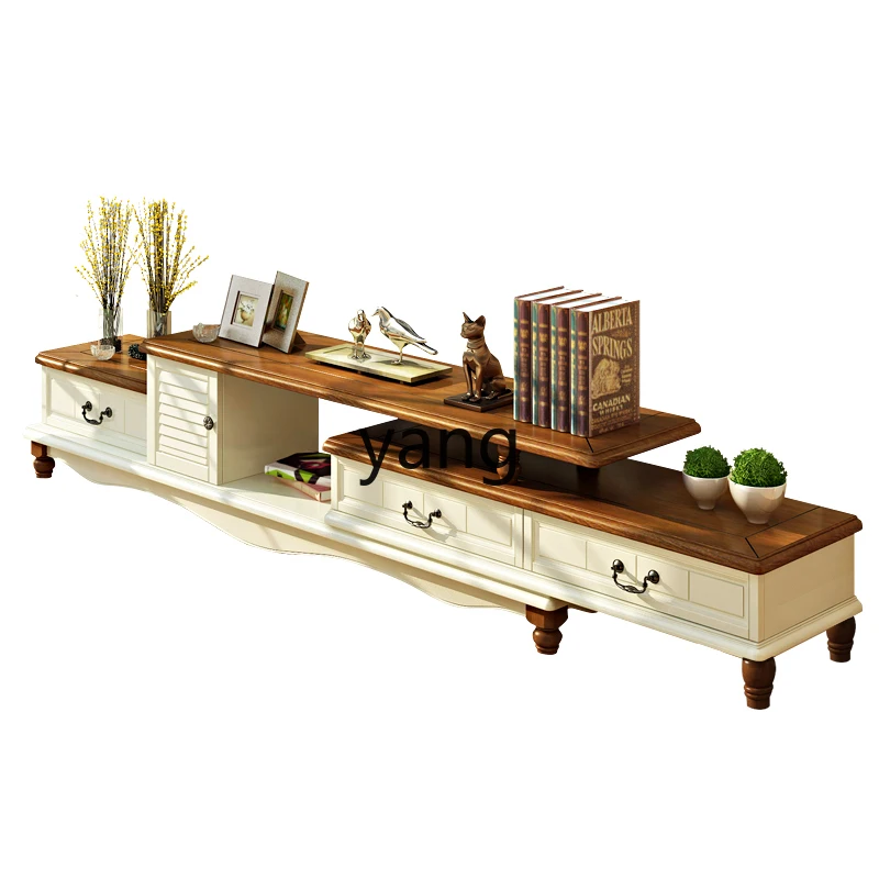 Yjq TV Cabinet and Tea Table Combination Solid Wood Mediterranean Style Small Apartment Living Room Paint