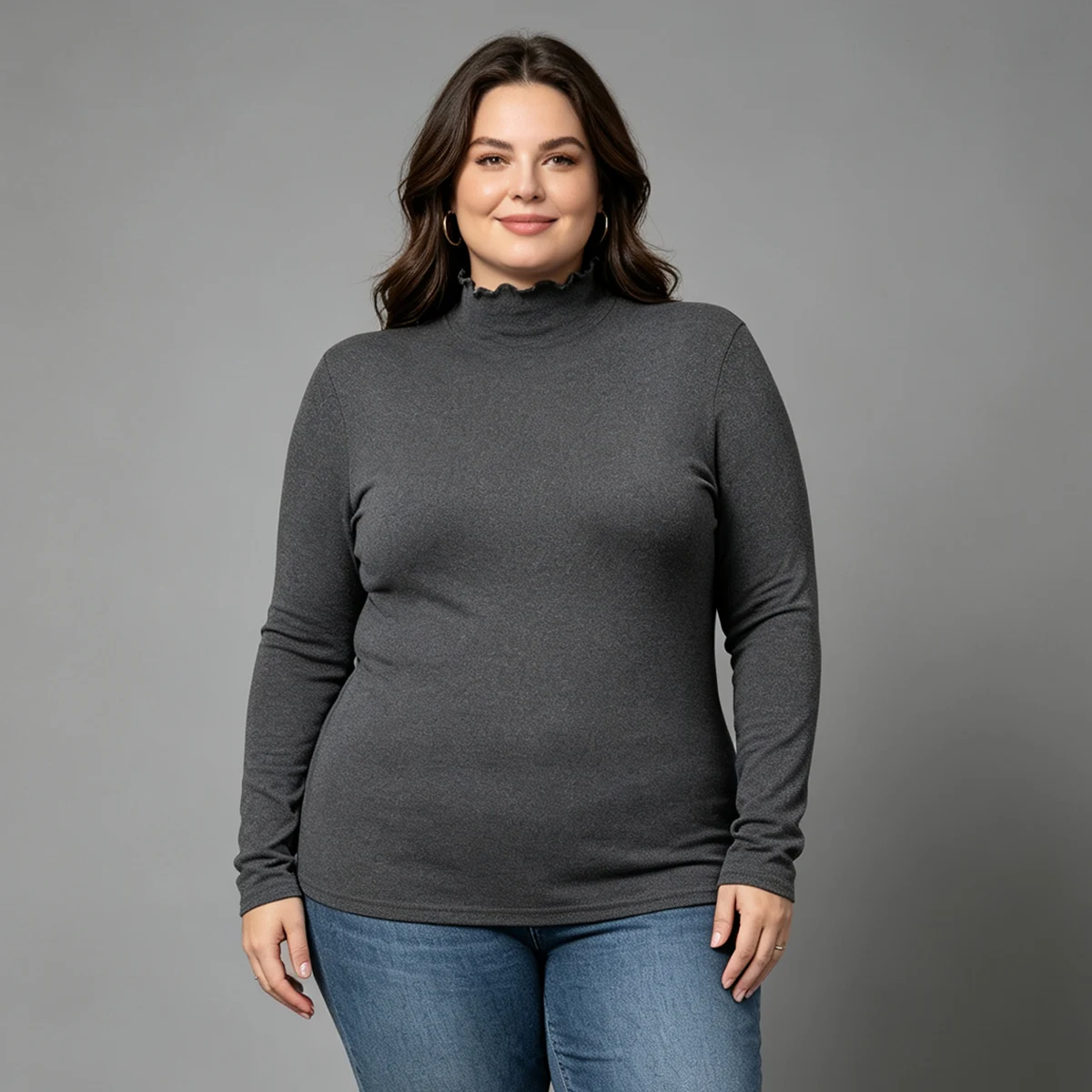 1/3 Stück Damen-Oberteil in Übergröße, warm, für Herbst/Winter, einfarbig, modisch, mit hohem Kragen, langärmelig, lässig, für den Alltag, Sport, bequem, trendig – Detail 8