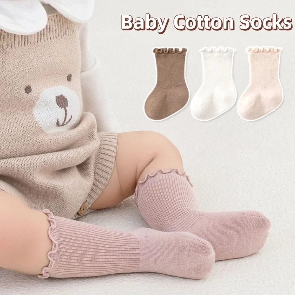 

6Pairs Simple Ruffle Baby Cotton Socks Autumn Spring Cute Kids Short Tube Socks Breathable Mid-calf Toddle Sweet Socks Children