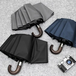 Luxury Automatic Umbrella, Parachase Wooden Handle Sun Umbrella, UV Protection, Outdoor Golf Parasol Umbrellas