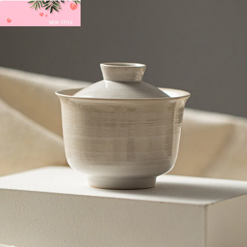 

150ml Japanese Powder Yin White Pottery Gaiwan Handamde Thin Tire Tea Bowl Tea Tureen Luxury Tea Maker Cover Bowl Drinkware Gift