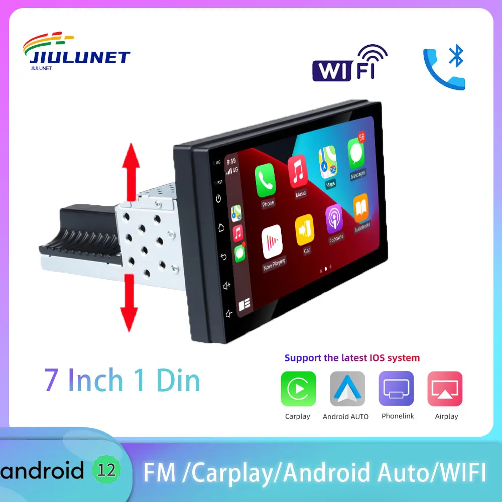 JIULUNET 1din Android 12 Radio 7 INCH Wireless Carplay Car Multimedia Player Universal 1 Din GPS Navigation For VW KIA Nissan 