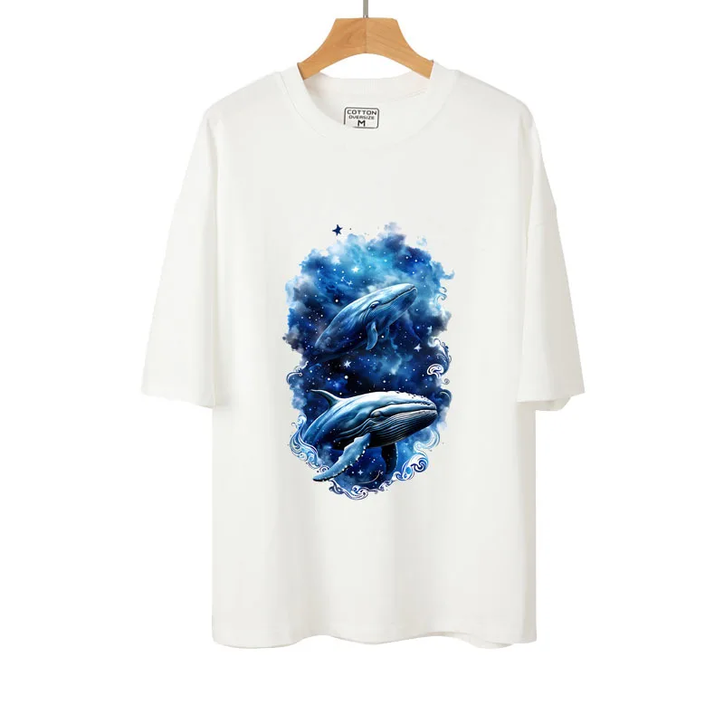 Blue starry sky whale Animal Iron-on Transfer Thermal Sticker For Clothes T-shirt DIY Fashion Dreamy scenery Heat Transfer Patch