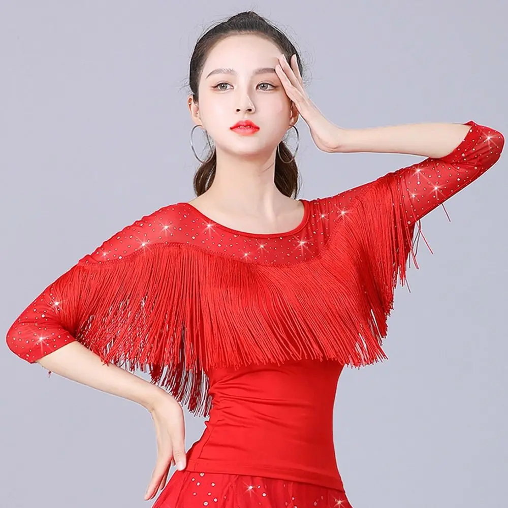 Fashion Tassel Latin Dance Top Shiny Modern Samba Dance Top Dance Accessories Performance Wear Evening Dresses Women