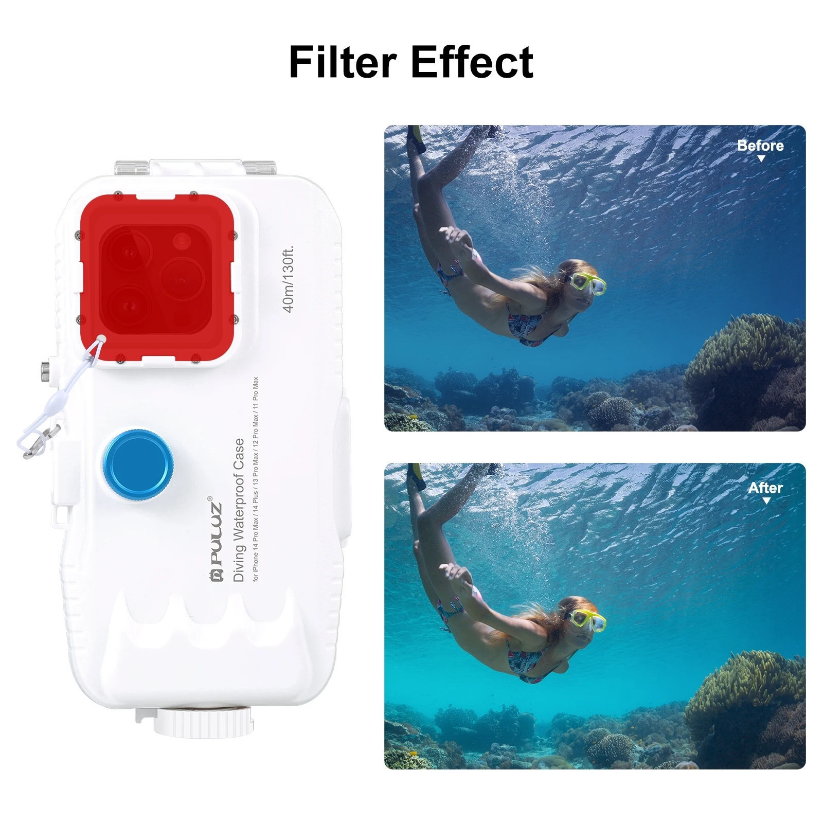 40m Waterproof Diving Case Underwater Housing Cover for iPhone 15 Pro Max/15 Plus /14 Plus /14 Pro Max / 13 Pro Max / 12 Pro Max