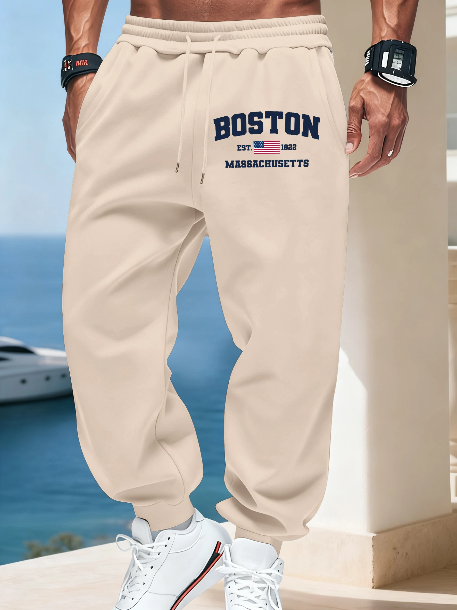 

Boston Massachusetts Prints Casual Trousers Mens Pocket Warm Sportpants Versatile Autumn Sweatpants High Street Basic Britches
